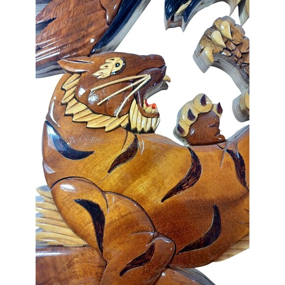 Handcrafted Wood 3D  Intarsia Wall Sculpture Art Tiger Patriotic Eagle B… - Picture 6 of 8